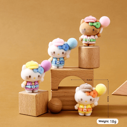 9Pcs Flocked Hello Kitty Travel KT Cat Figurines with Balloon | Cute Desk Decor & Holiday Gift Set - Buhigift