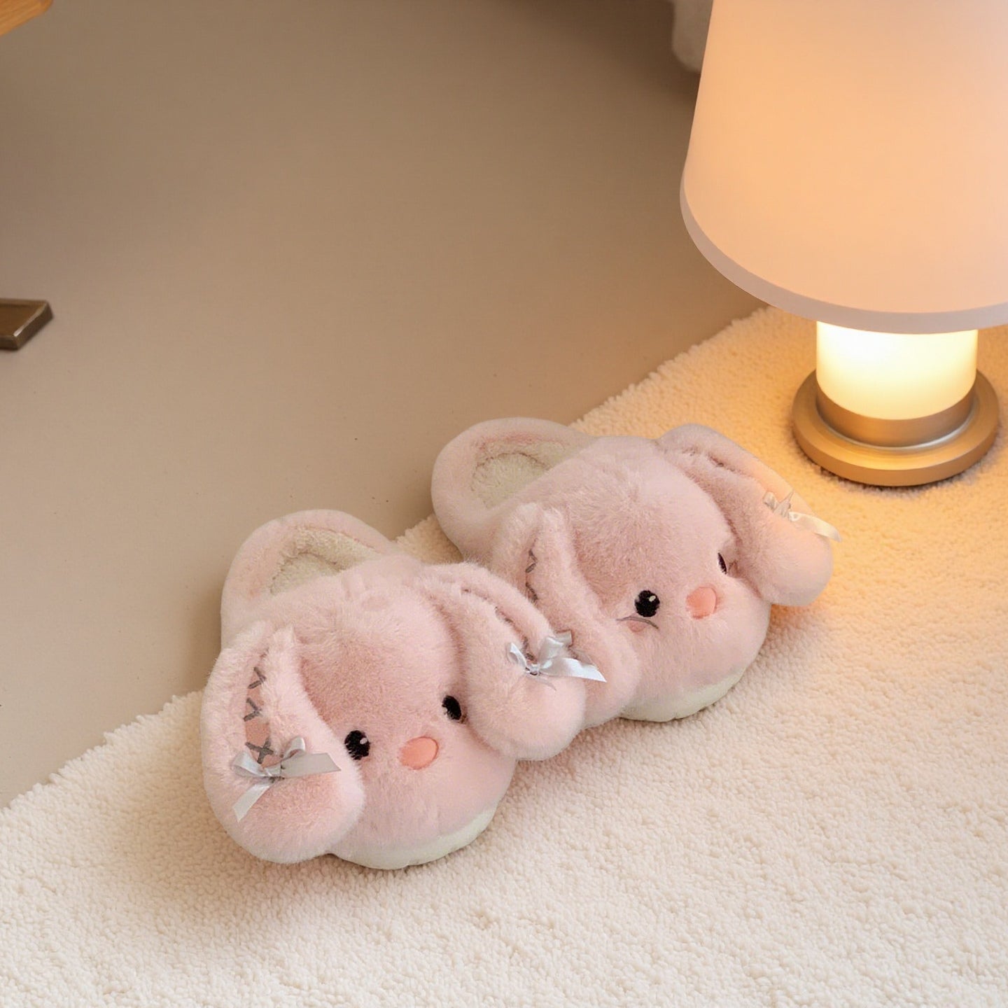 Cute Bunny Slippers Shoes, Cozy Christmas for Women - Plush Non-Slip Indoor Booties, Festive House Shoes
