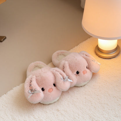 Cute Bunny Slippers Shoes, Cozy Christmas for Women - Plush Non-Slip Indoor Booties, Festive House Shoes