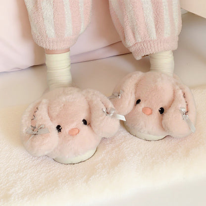 Cute Bunny Slippers Shoes, Cozy Christmas for Women - Plush Non-Slip Indoor Booties, Festive House Shoes