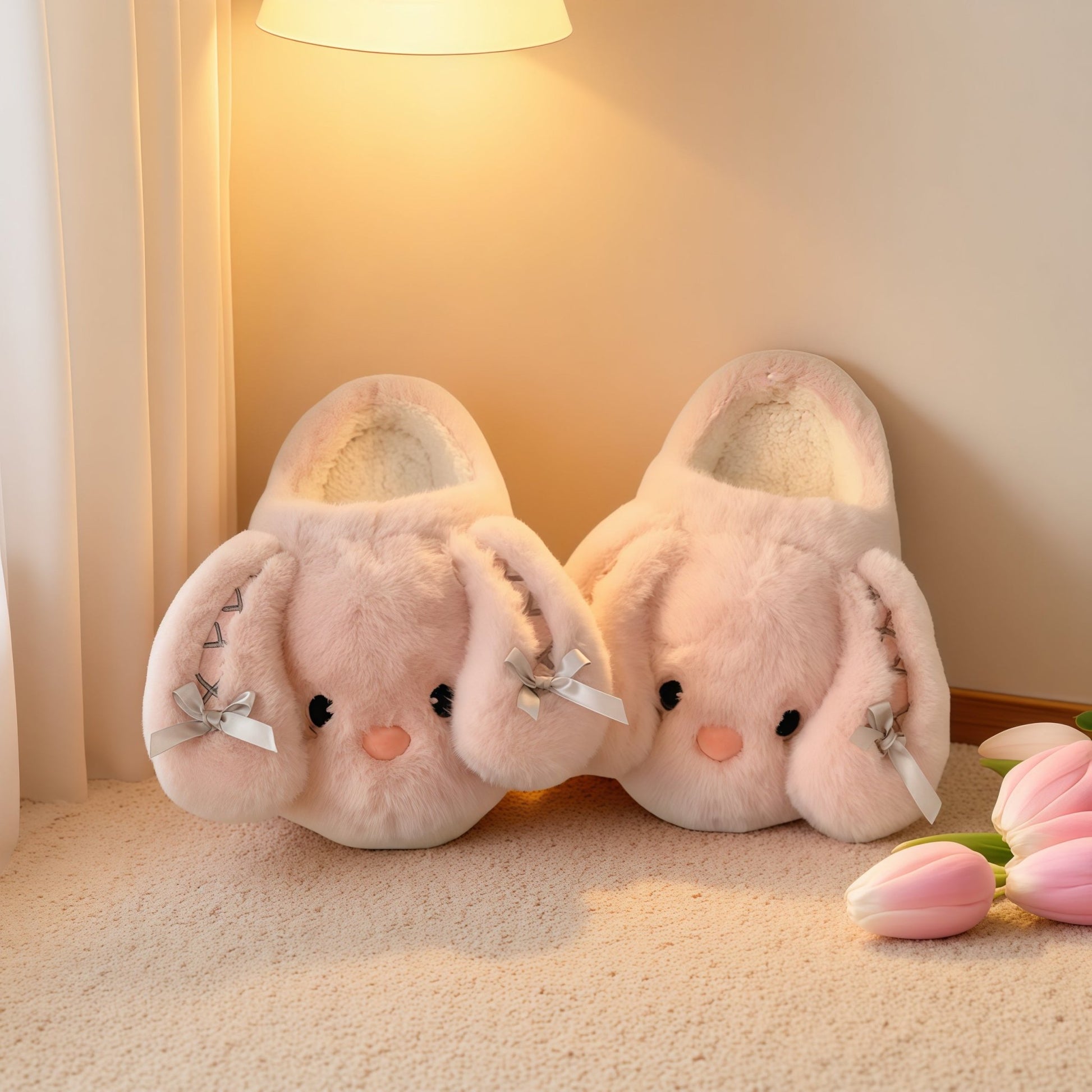 Cute Bunny Slippers Shoes, Cozy Christmas for Women - Plush Non - Slip Indoor Booties, Festive House Shoes - Buhigift