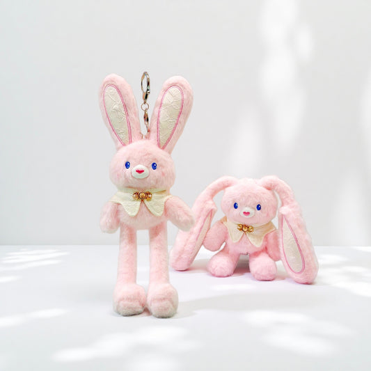 Pull-Up Rabbit Plush Toy Keychain & Bag Charm, Interactive Bunny Stuffed Animal with Switchable Ears & Legs, Soft Bunny Pendant for Bags & Keys