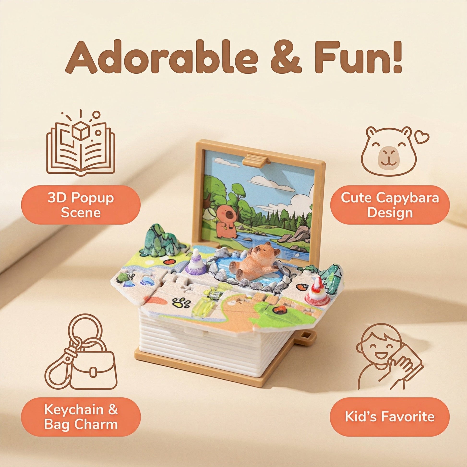 Funny Novelty 3D Pop - Up Book Bag Charms Keychain, Folding Mini Scene Keyring Bag Decoration, Birthday Gift for Girls Boys Children, Capybara Football Lover Design - Buhigift