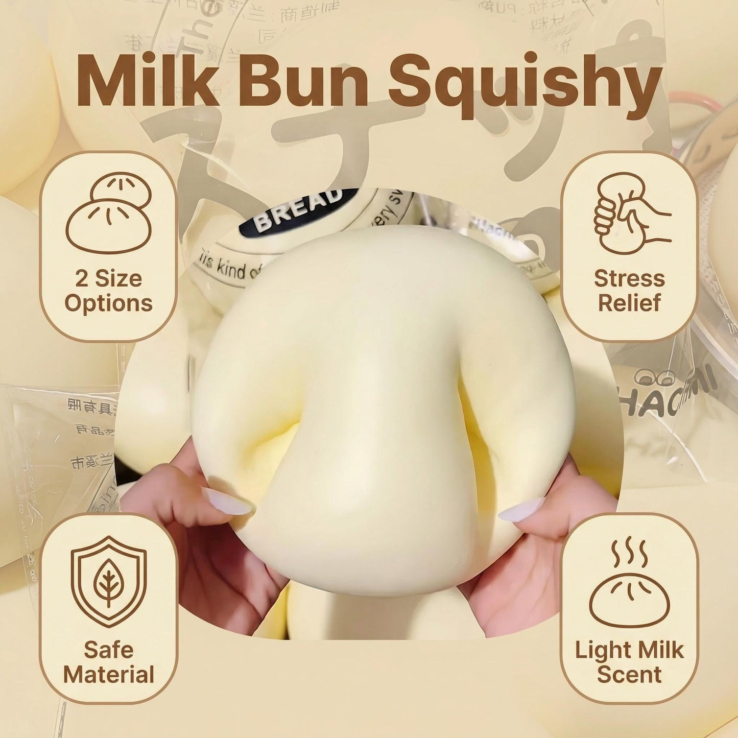 Giant Dumpling Squishy Milk Bun, 4/6 Inch Jumbo Soft Slow Rising Decompression Dough Stress Ball, Anxiety Relief Fidget Toy for Adults, Sensory Squeeze Ball, Novelty Bun Gift - Buhigift