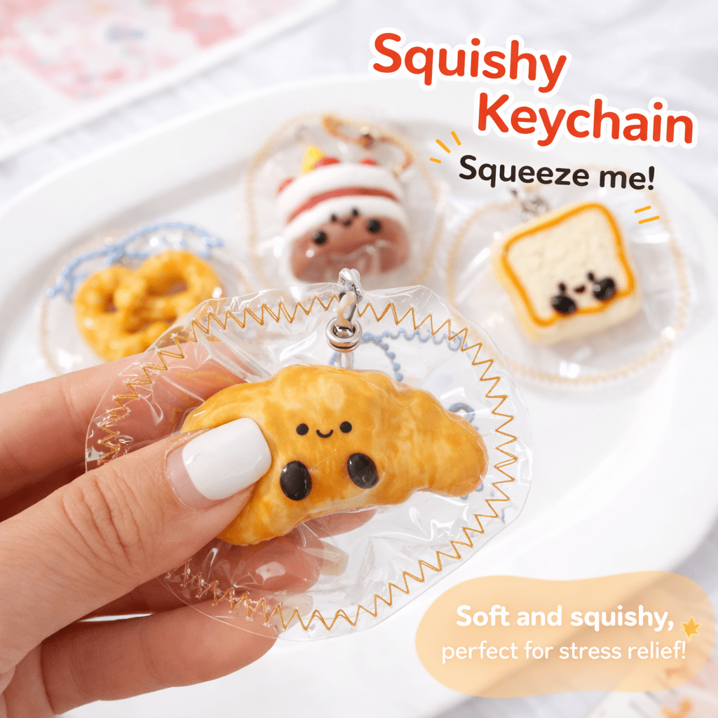 Jellycat Squishy Keychain Bag Charm | Kawaii Cute Gift, Soft Squeeze Toy, Mochi Squishy, Mini Croissant Charm, Stress Relief Fidget, Accessories for Bags & Keys, kids girls gift - Buhigift