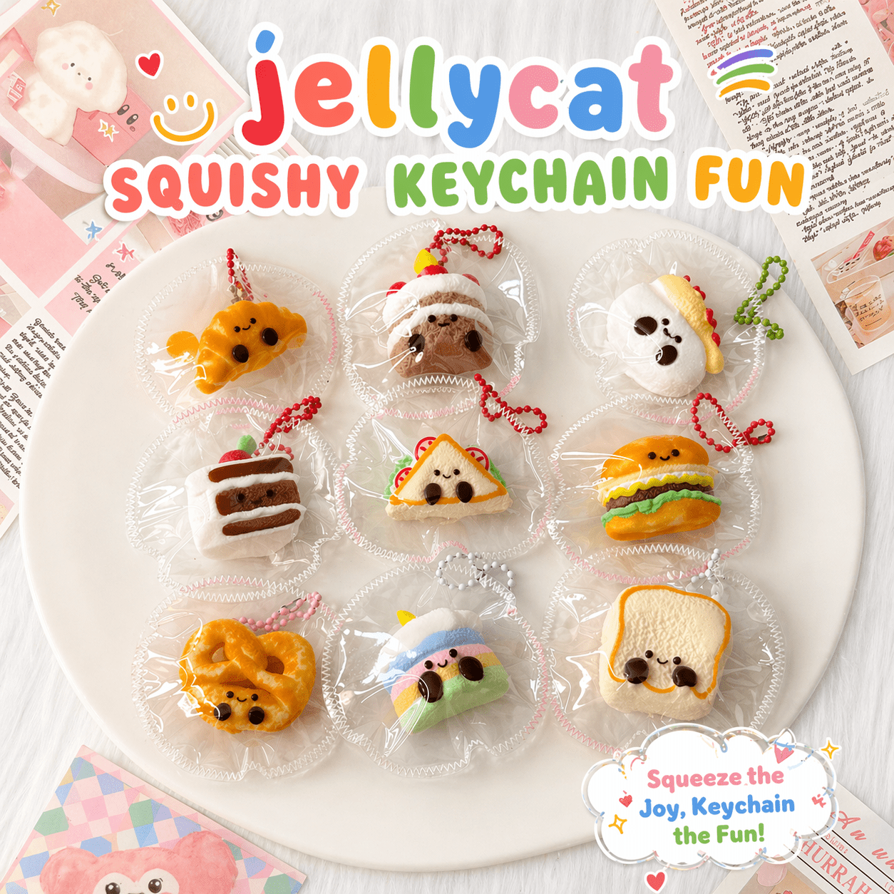 Jellycat Squishy Keychain Bag Charm | Kawaii Cute Gift, Soft Squeeze Toy, Mochi Squishy, Mini Croissant Charm, Stress Relief Fidget, Accessories for Bags & Keys, kids girls gift - Buhigift