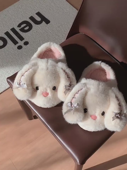 Cute Bunny Slippers Shoes, Cozy Christmas for Women - Plush Non-Slip Indoor Booties, Festive House Shoes