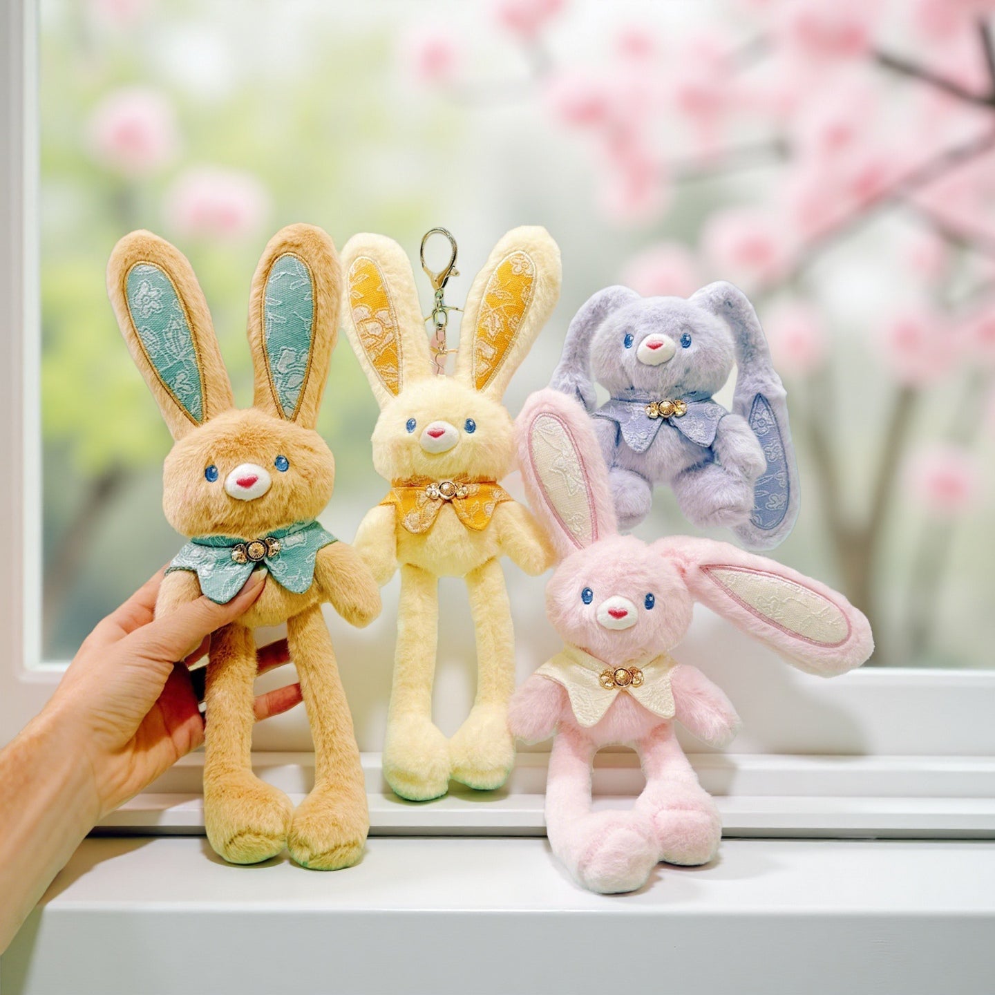 Pull - Up Rabbit Plush Toy Keychain & Bag Charm, Interactive Bunny Stuffed Animal with Switchable Ears & Legs, Soft Bunny Pendant for Bags & Keys - Buhigift