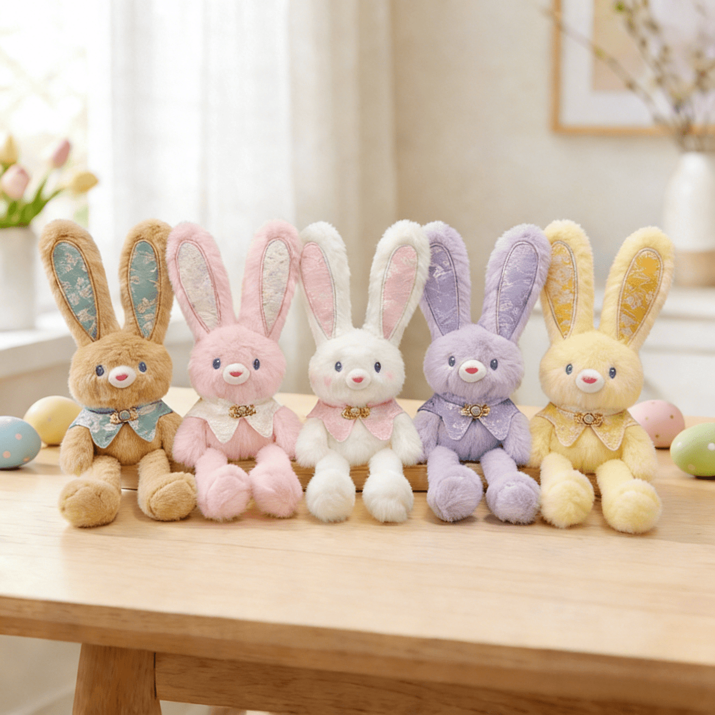 Pull - Up Rabbit Plush Toy Keychain & Bag Charm, Interactive Bunny Stuffed Animal with Switchable Ears & Legs, Soft Bunny Pendant for Bags & Keys - Buhigift