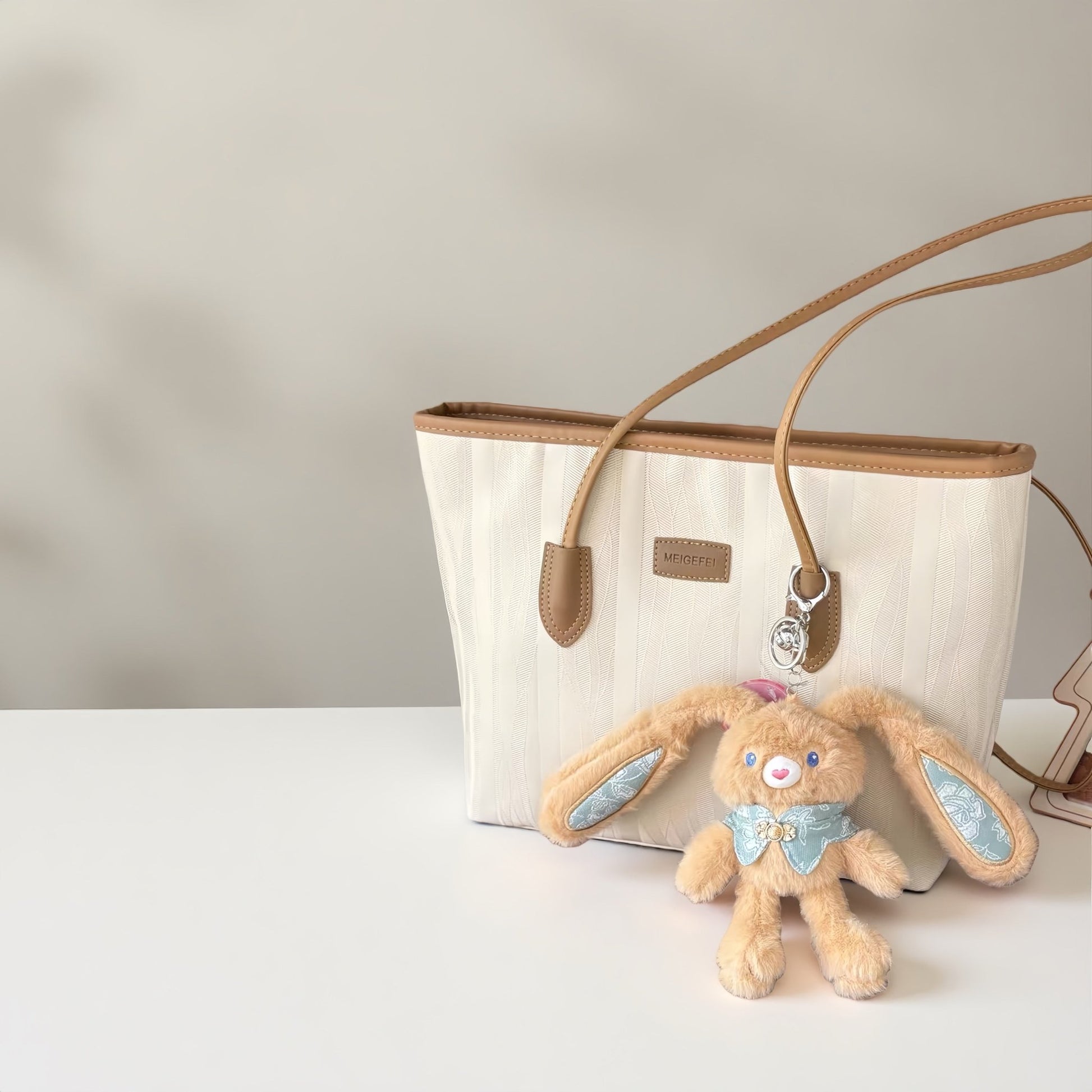 Pull - Up Rabbit Plush Toy Keychain & Bag Charm, Interactive Bunny Stuffed Animal with Switchable Ears & Legs, Soft Bunny Pendant for Bags & Keys - Buhigift