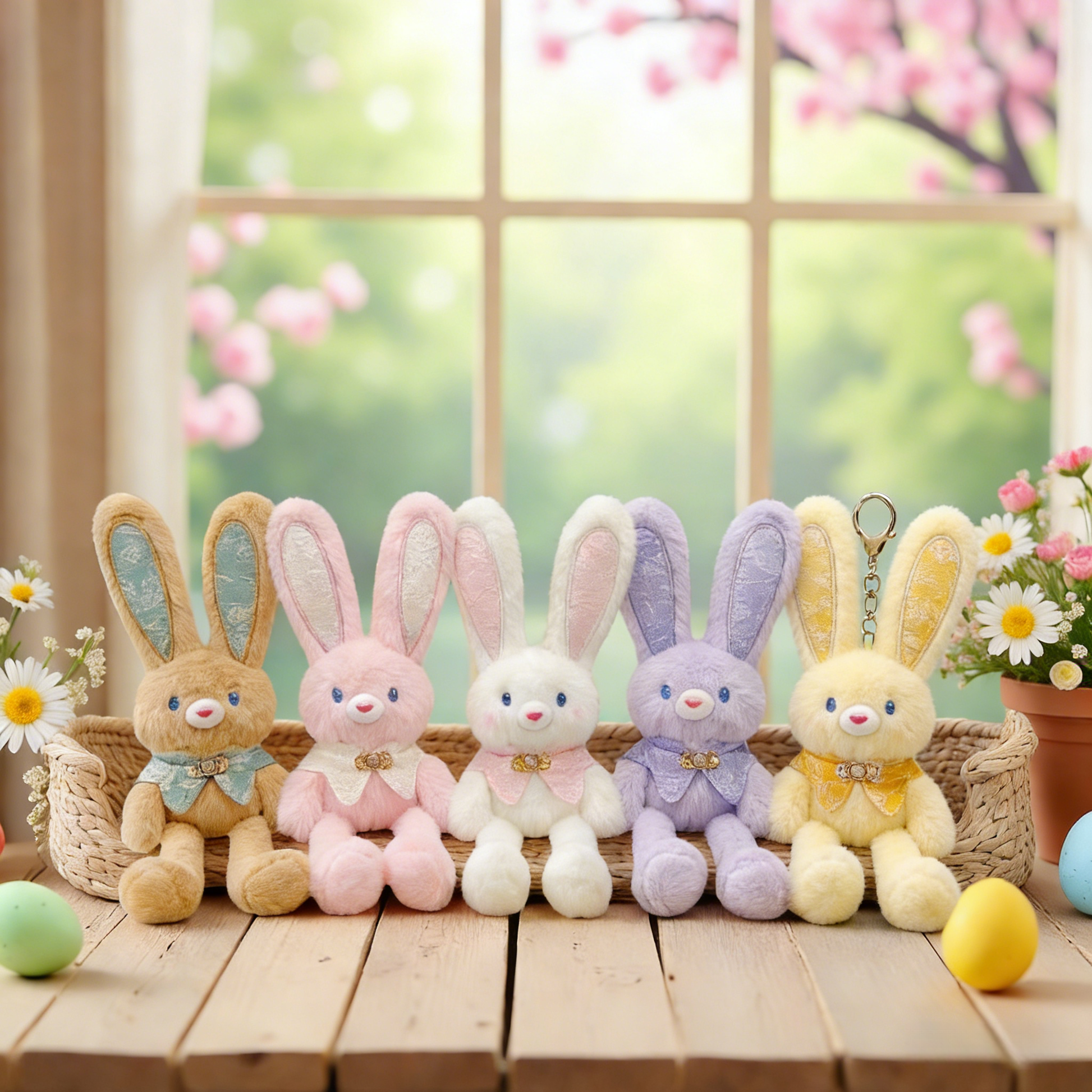 Pull - Up Rabbit Plush Toy Keychain & Bag Charm, Interactive Bunny Stuffed Animal with Switchable Ears & Legs, Soft Bunny Pendant for Bags & Keys - Buhigift