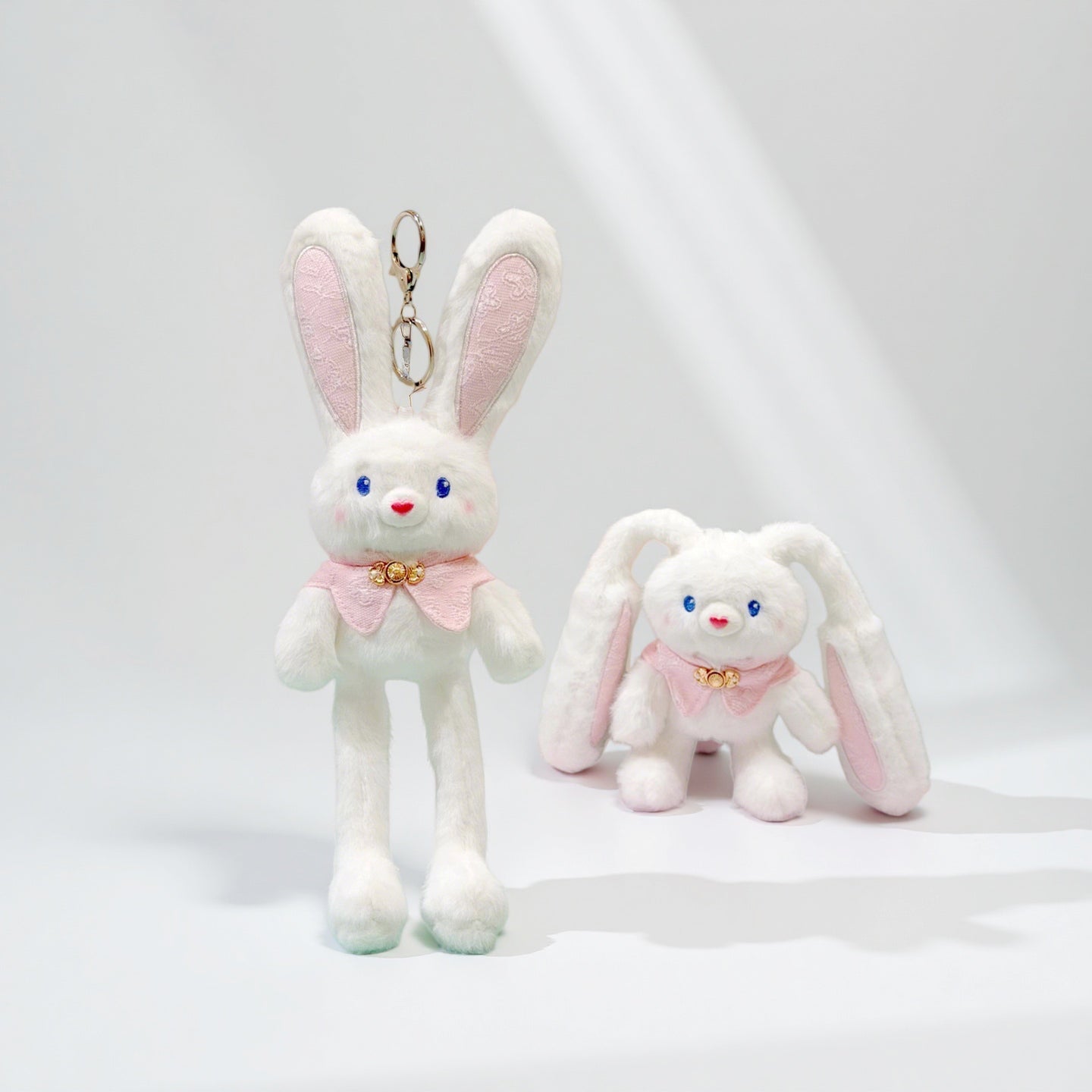 Pull - Up Rabbit Plush Toy Keychain & Bag Charm, Interactive Bunny Stuffed Animal with Switchable Ears & Legs, Soft Bunny Pendant for Bags & Keys - Buhigift