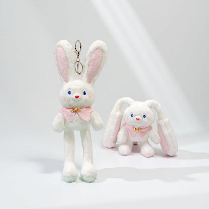 Pull - Up Rabbit Plush Toy Keychain & Bag Charm, Interactive Bunny Stuffed Animal with Switchable Ears & Legs, Soft Bunny Pendant for Bags & Keys - Buhigift