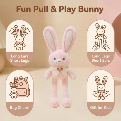 Pull - Up Rabbit Plush Toy Keychain & Bag Charm, Interactive Bunny Stuffed Animal with Switchable Ears & Legs, Soft Bunny Pendant for Bags & Keys - Buhigift