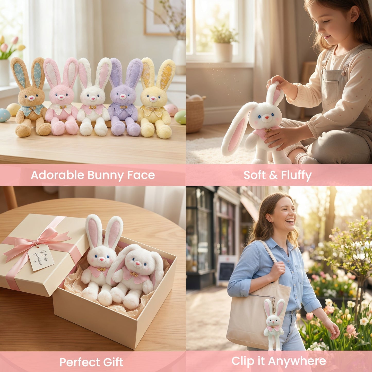 Pull - Up Rabbit Plush Toy Keychain & Bag Charm, Interactive Bunny Stuffed Animal with Switchable Ears & Legs, Soft Bunny Pendant for Bags & Keys - Buhigift
