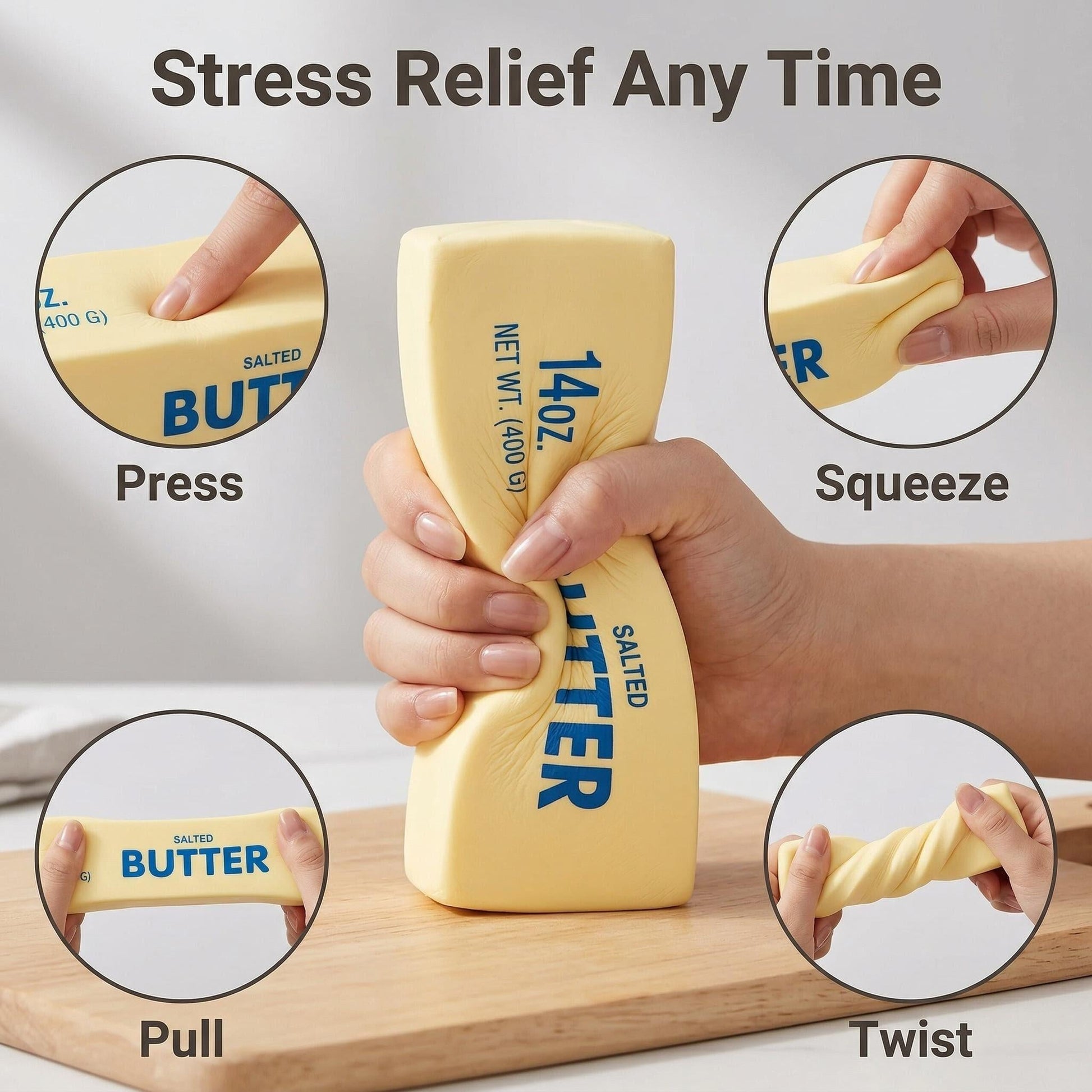 Slow Rising Butter Squishy Jumbo 9.5" & Mini Sizes - Soft PU Squeeze Food Toy, Giant Stress Reliever for Kids & Adults - Buhigift