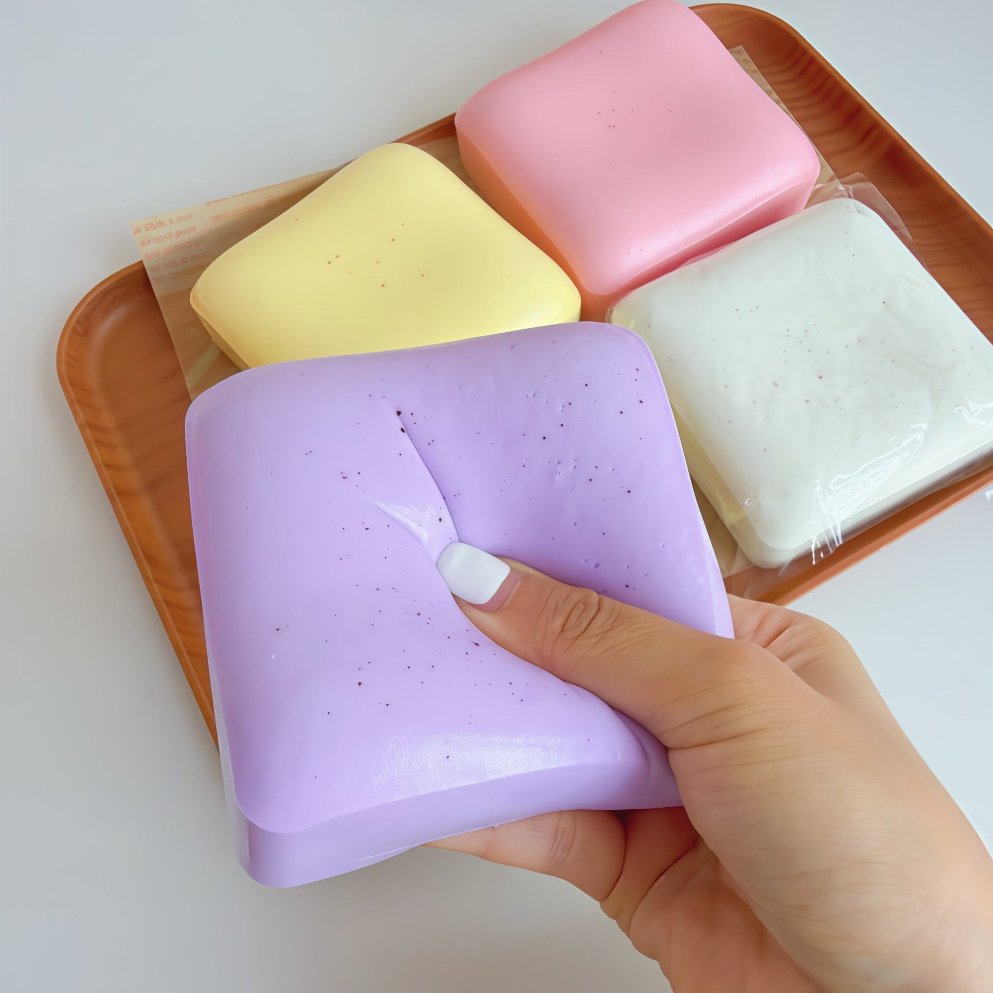 Taba Bread Toast Squishy Slow Rising, Pastel Soft Creamy Cube Squishy Toy for Stress Relief, ADHD Anxiety Fidget Toy, Scented Sensory Desk Toy Gift - Buhigift